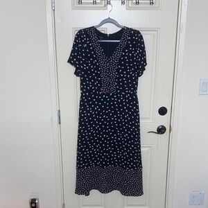 Talbots Black Midi Dress with White Accents